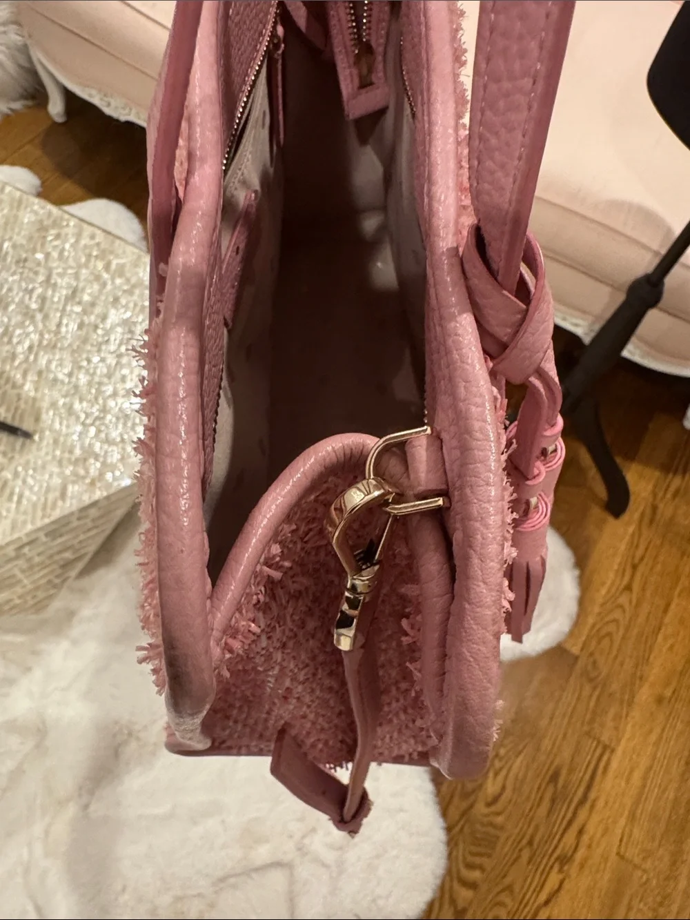kate spade Pink Tweed Satchel with Tassel